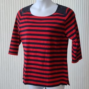 Tommy Hilfiger Scoop Neck Striped 3/4 Sleeve Top